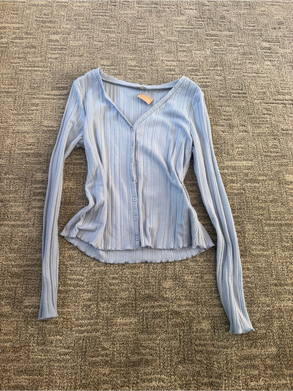 Vintage thrifted Light Blue Ribbed Button-Front V-Neck Women's Top